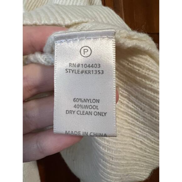 J.O.A. Women's Faux Wrap Ribbed Turtleneck Wool Blend Sweater Cream Size M - Picture 7 of 8